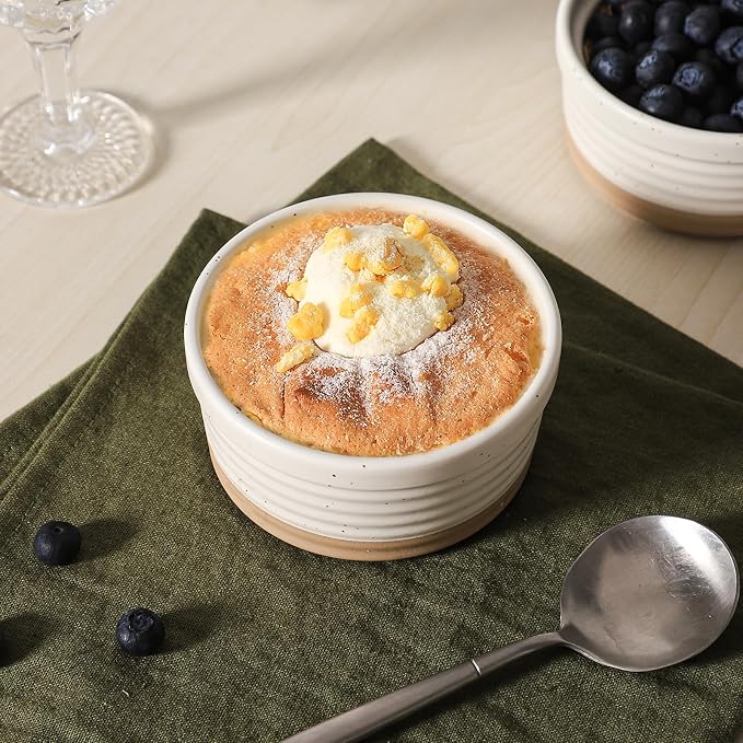 Frewinky Ceramic Ramekins 10 oz Set of 6 for Creme Brulee and Souffle Cups | 10 oz ceramic ramekins for creme brulee, souffle, lava cakes and baked desserts, with an oven-safe, stackable design.
