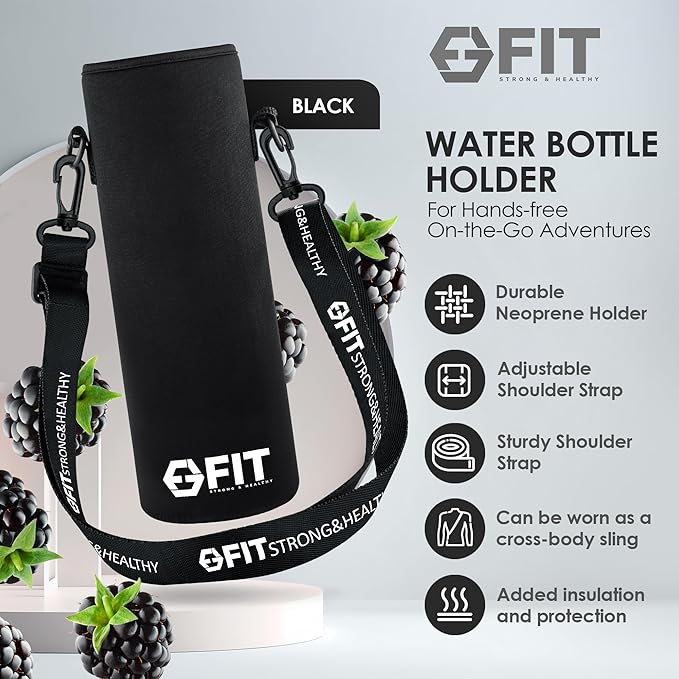 FIT Strong & Healthy 32 oz Glass Meal Prep Containers & 32 oz Glass Water Bottle with Straw Lid, Thick Silicone Sleeve, Leakproof, Black, Adult, Meal Prep Set