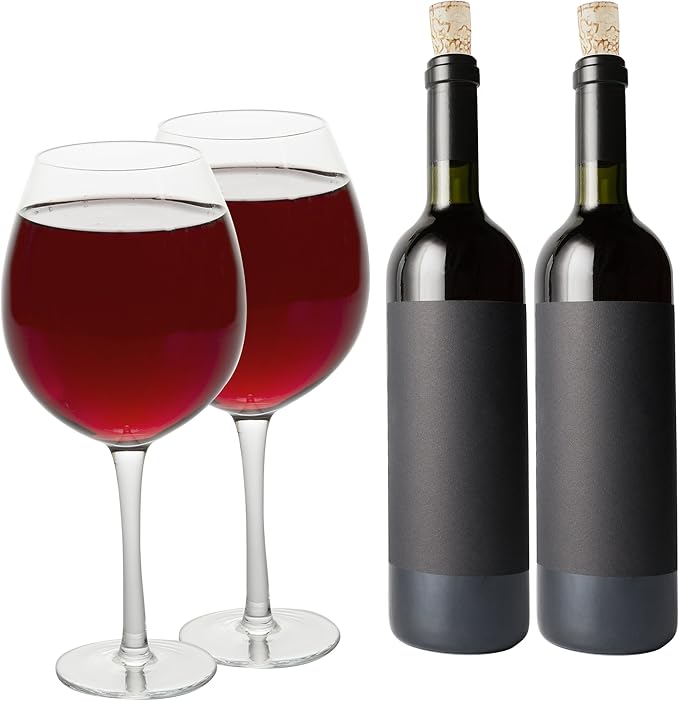 Oversized 33.5oz Wine Glasses (2 Pack) - Holds a Full Bottle of Wine - Made of Hand-Blown Glass NOT Plastic - XL Glassware Fun for Charcuterie Boards, Bachelorette Trips & Weddings - Mothers Day Gifts