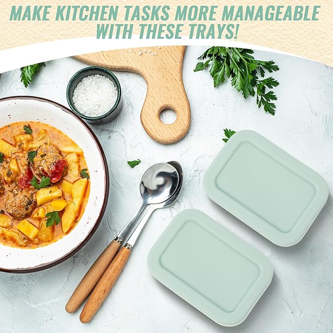 Teenyyou 6 Packs 2 Cup Silicone Soup Freezer Molds with Lid Silicone Soup Freezer Trays Rectangle Reusable Food Preserving Tray Freezing Sauces Stews (Sage Green)