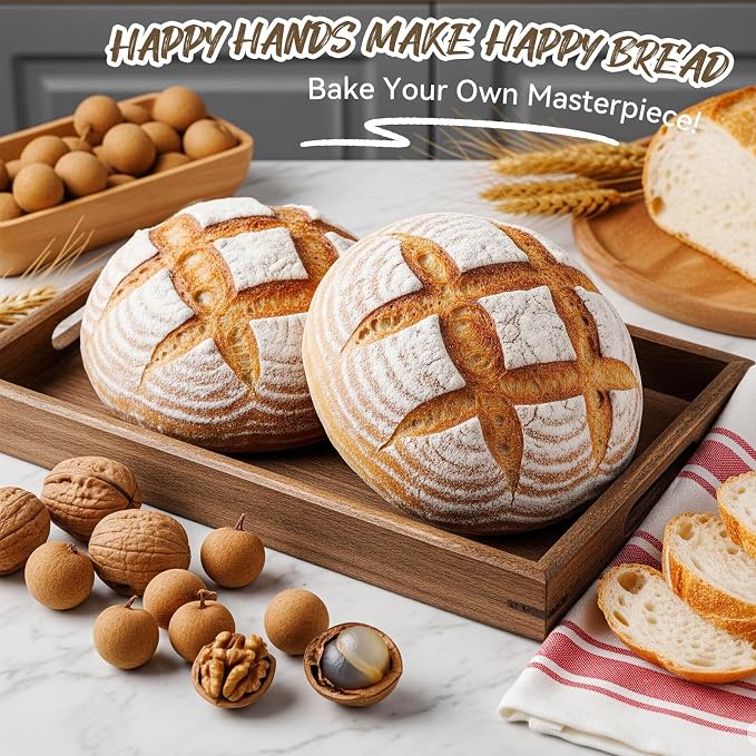 Kikcoin 8" & 9" & 10" Banneton Bread Proofing Basket Set, Round Banneton Basket for Sourdough Baking, Baking Supplies with Linen Liner, Bread Lame & Dough Scraper, Sourdough Proofing Tools