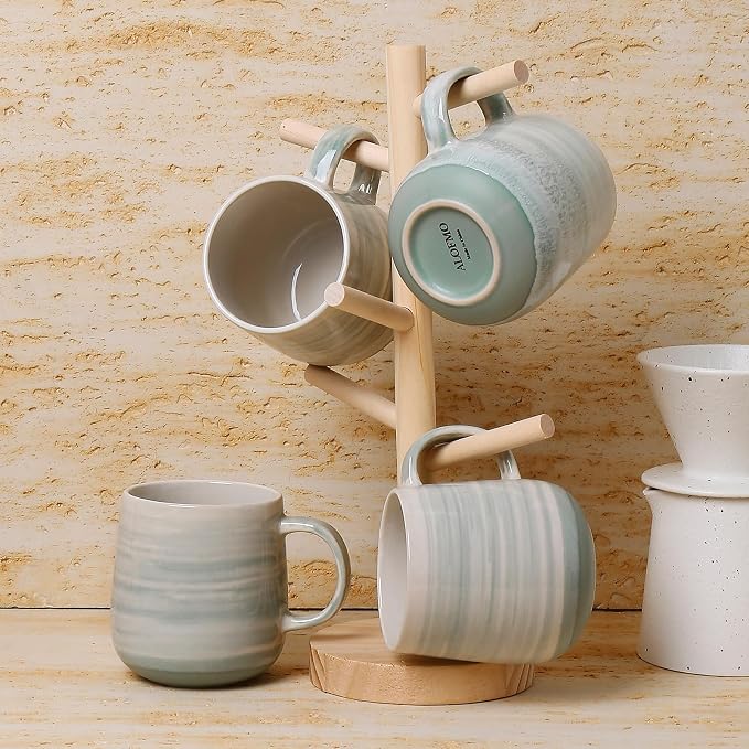 Coffee Mugs 4-Piece Set of Pastel green Ceramic Coffee Mugs with Glossy Finish, 12oz Modern Cups - Comfortable Handle, Dishwasher & Microwave Safe for Home, Office, Cafe