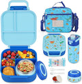 Itslife Bento Lunch Box for Kids Set, insulated food container, 7 oz thermos for hot food, 12 oz thermos water bottle, Reusable Insulated Ice Bag & Fork Spoon Utensils Camping Travel Blue-KL