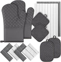 Oven Mitts Kitchen Towels Dishcloths with Pot Holders Sets 12pcs Dish Towels Sets Oven Gloves Pot Pads Heat Resistant 500 Degrees with Non-Slip Silicone Surface for Cooking Baking Grilling