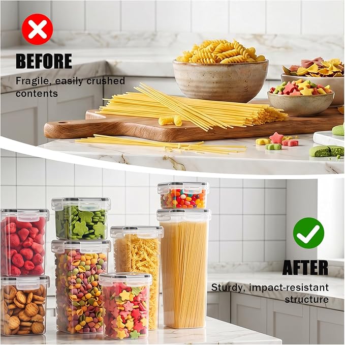 30 PCS Airtight Food Storage Containers with Lids, BPA Free Clear Plastic Kitchen and Pantry Organization and Storage Set for Flour, Sugar, Cereal, Pasta, Includes 30 Labels and Marker
