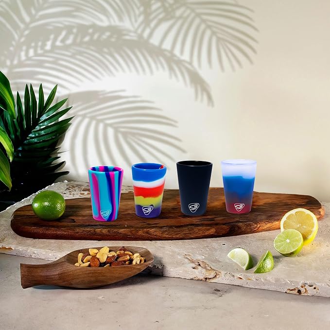 Silipint 1.5oz Silicone Shot Glasses – Pack of 2 Unbreakable, BPA-Free, Non-Toxic, Dishwasher & Freezer Safe Cups – Colored Shot Glasses for Cold Beverages, Cocktails, Travel, Party (Americana)