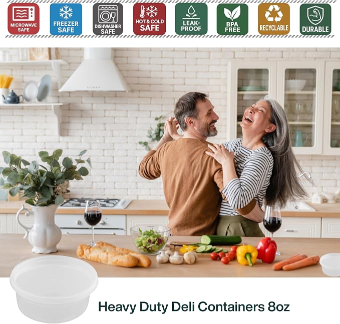 [8oz-50 Sets Plastic Deli Containers with Lids - BPA Free Clear Soup Containers with Airtight Lids, Leak Resistant Food Storage for Meal Prep, Stackable/Microwave/Dishwasher/Freezer Safe