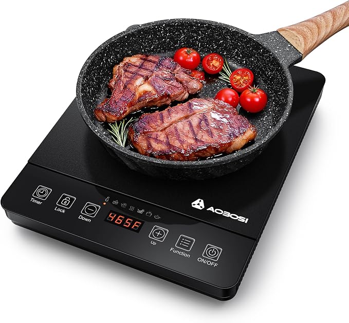 Portable Induction Cooktop 20 Temperature & Power Levels,1800W Single Burner Electric Cooktop with 6.8 inch Heating Coil, Hot Plate with Timer
