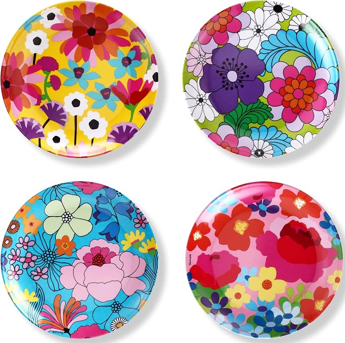 French Bull Assorted Plates - 4 Piece Set - 11 inch Melamine Dinner Plate Set - Melamine Dinnerware for Indoor and Outdoor - Assorted Garden Floral (Pack of 6)