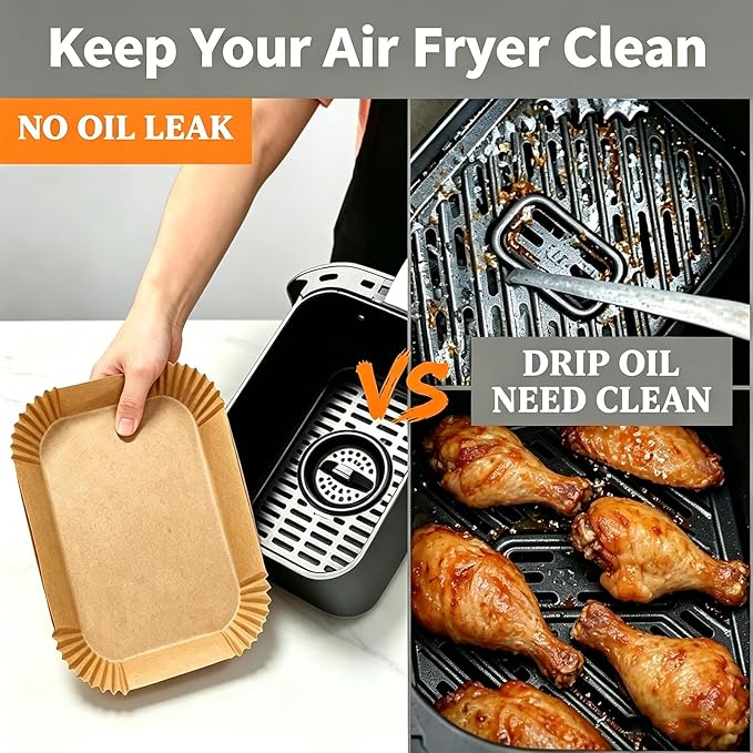 Air Fryer Liners for Bella 4Qt Slim Air Fryer,Rectangle Airfryer Liners,200Pcs Parchment Paper liners for Ninja Dual Air Fryer,Accessories for Ninja/bella