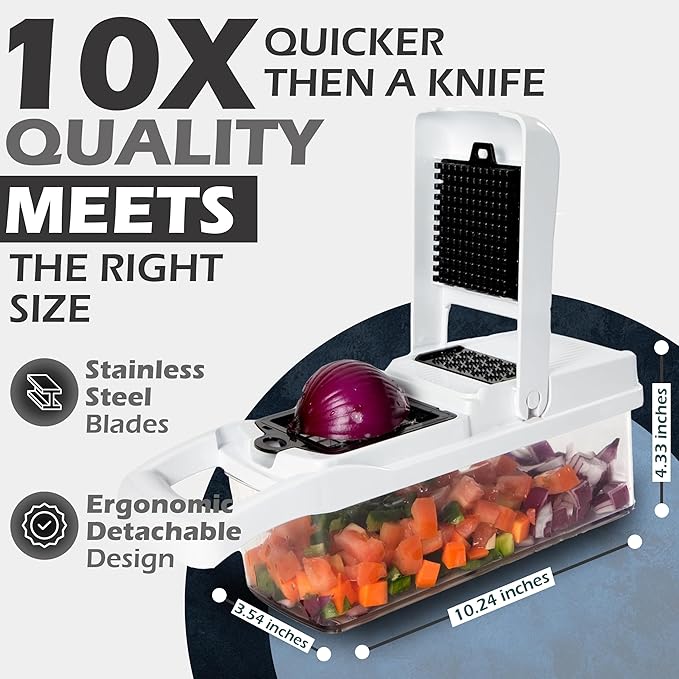26-in-1 - Heavy Duty Vegetable Chopper with Container - Stainless Steel Blades - Slicer, Chopper, Spiral & Dicer for Veggies With Hand Guard, Cut Resistant Gloves & Cleaning Brushes - Black