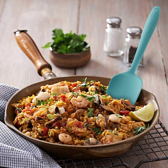 Silicone Spatula 3‑Piece Set Heat Resistant 600°F Non‑Stick Rubber Spatulas with Stainless Steel Core ALLWIN HOUSEWARE Large Spatula, Spoonula & Mini Spatula for Cooking & Baking, Aqua Sky