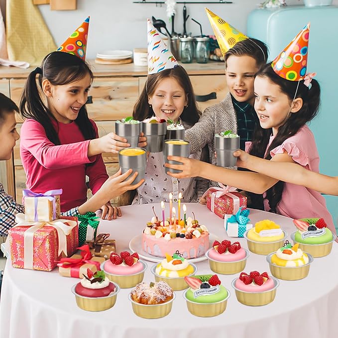 Beasea Disposable Aluminum Ramekins, 8oz 200 Pack Ramekins Foil Baking Cups 3.9" Ramekin Cup Cupcake Aluminum Mini Baking Cups for Party - Golden