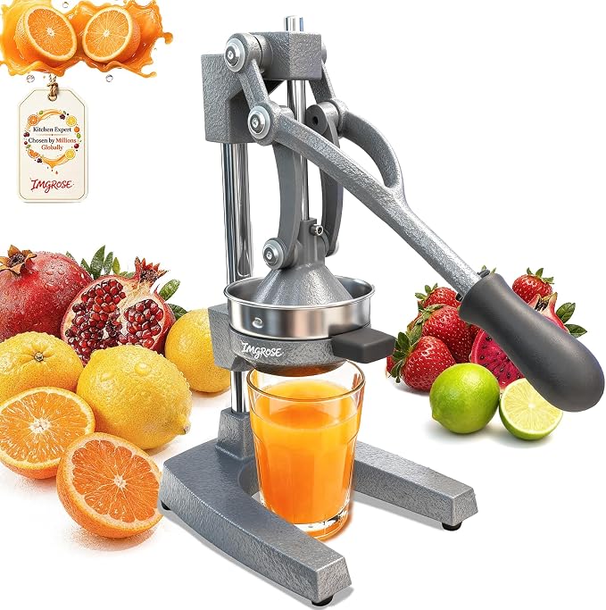 Cast Iron Juicer,Manual Juicer Hand Press,Orange Lemon Squeezer,Heavy Duty Manual Juicer,Professional Citrus Juicer Fruit Juice -Stainless Steel,Easy to Clean Grey