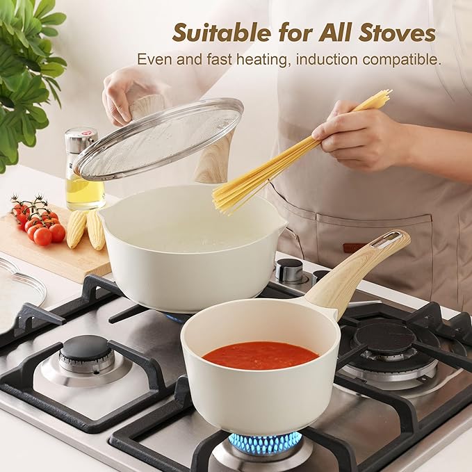 SENSARTE 14-Piece Ceramic Cookware Sets,Non toxic Healthy Non Stick Kitchen Cooking Set,1.5 Quart Sauce Pan with Lid, Induction Pot
