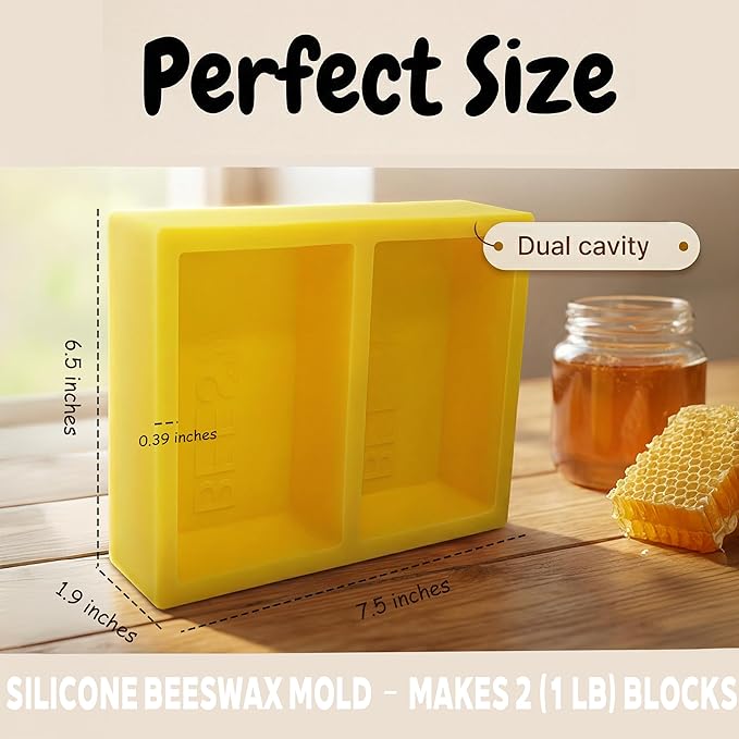 Beeswax Molds Silicone Makes 2 x 1 lb Blocks with “Beeswax” Embossed – Reusable Silicone Mold for Beeswax and Candle Making, Easy Release for DIY Soap, Wax Melts, Wax Crafting