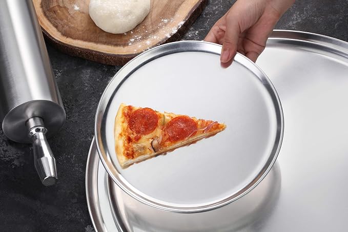 New Star Foodservice Restaurant-Grade Aluminum Pizza Pan, Baking Tray, Coupe Style, 14-Inch, Pack of 6