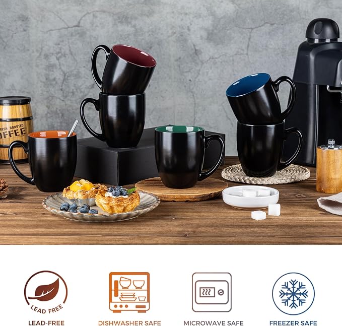 GBhome 12oz Coffee Mugs Set of 6,Ceramic Coffee Mugs for Man, Woman,Restaurant Modern Coffee Mugs Set with handle for Tea/Latte/Cappuccino/Milk/Cocoa. Dishwasher&Microwave Safe,Multi-Color,6 Pack