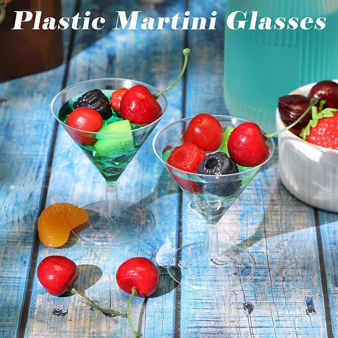 Yinkin 50 Pcs 2 oz Plastic Martini Glasses Disposable Clear Cocktail Dessert Parfait Glasses Unbreakable Mini Martini Cups for Wedding Party Bowl Wine Ice Cream