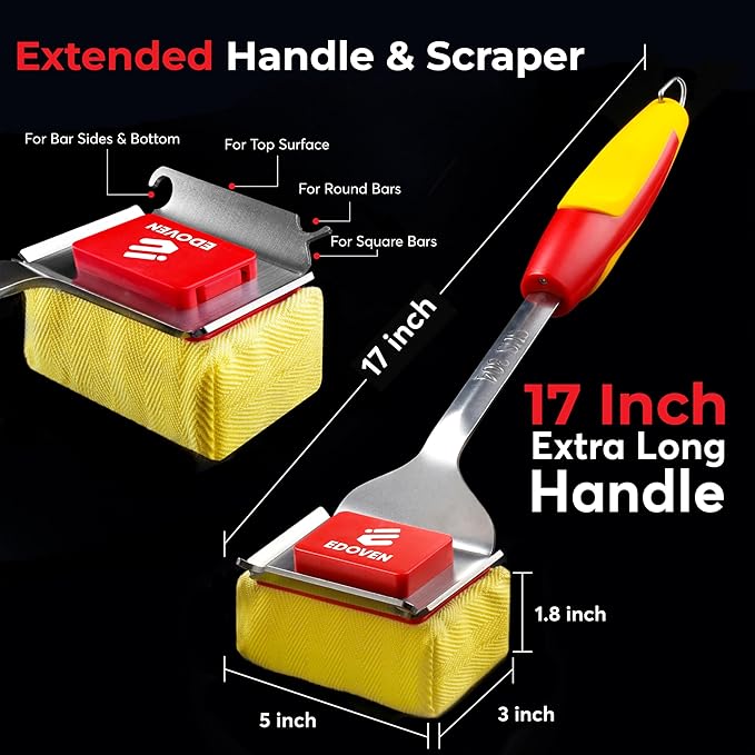 Grill Brush Bristle Free – Safe Steam BBQ Grill Cleaner, 17” Stainless Steel Handle with Replaceable StelFyber Head & Scraper, Grill Brush for Outdoor Grill, Gas & Charcoal Grills