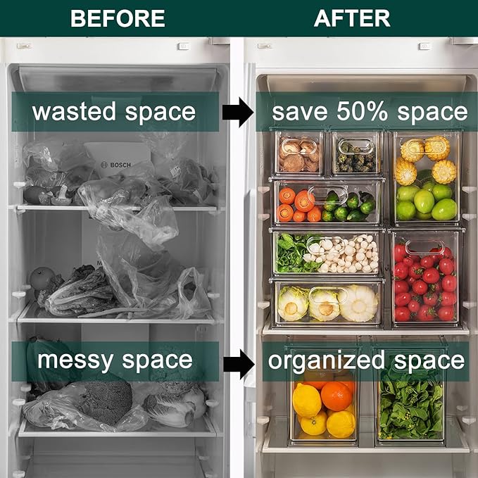 LALASTAR Refrigerator Organizer Bin with Pull-out Drawer, Large Fridge Organizer and Storage Clear, Stackable Pantry Organizer with Handle, BPA Free, 1 Pack, 6.34QT