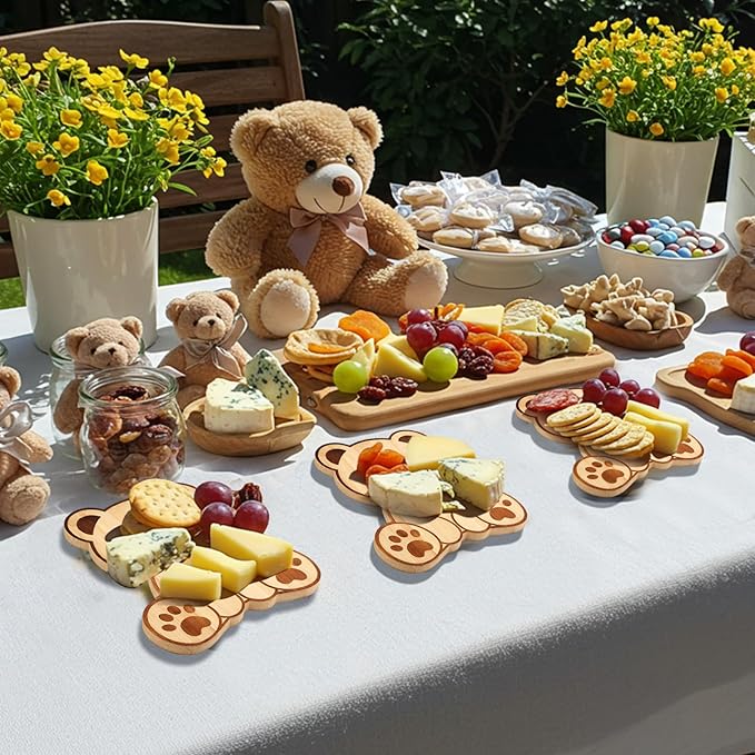 Ziliny 1 Set Baby Shower Prizes Bear Shaped Cheese Board with Cheese Knives and Forks Baby Shower Party Favors Gift Box for Wedding Bridal Birthday Gender Reveal Favor (Bamboo Color)