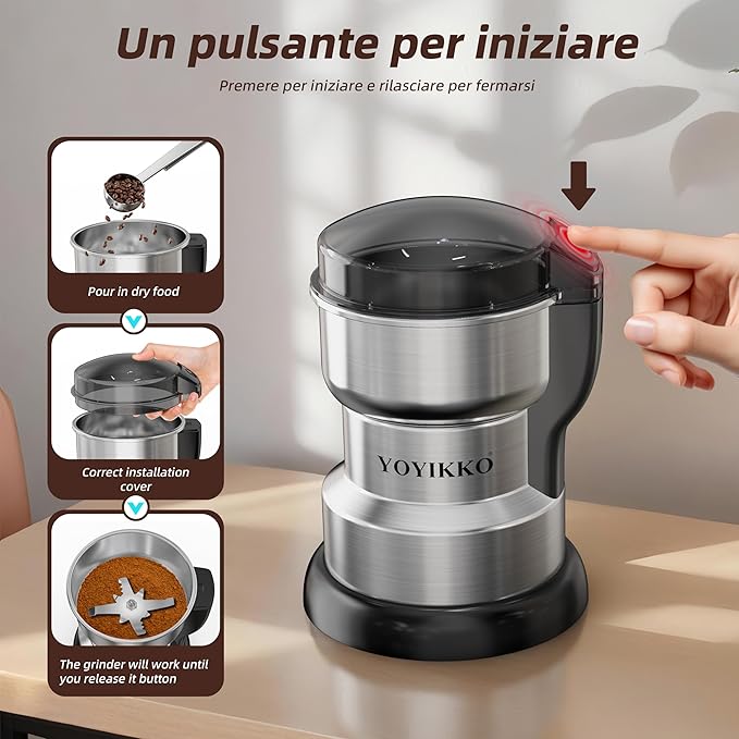 Electric Coffee Grinder 300W, Adjustable Grind, Espresso/Drip/Pour. Coffee Grinder for Coffee, Spices, and Other Foods (silvery-150)
