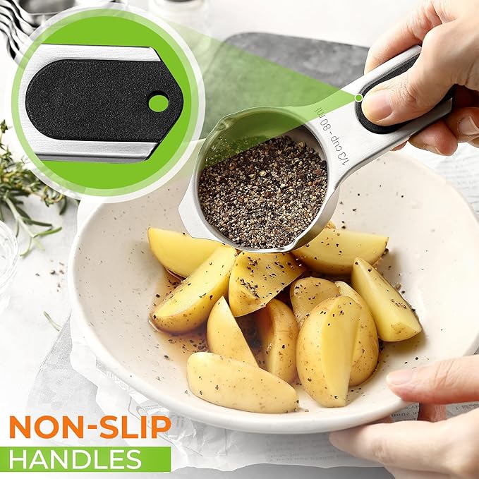 Spring Chef Dual Sided Magnetic Measuring Spoons Set, Pastel, Set of 8 & Stainless Steel Magnetic Measuring Cups, Set of 7, Black - 2 Product Bundle