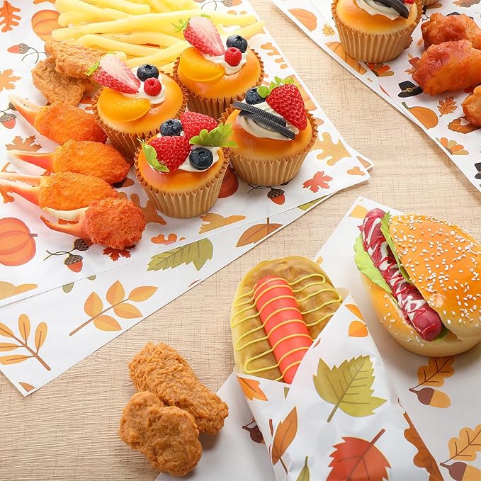 Reallnaive 600 Pcs Thanksgiving Theme Wax Paper Sheets 12 x 12 Inch Parchment Deli Tissue Paper Sandwich Wrapping Sheets Food Basket Liners for Kitchen Restaurant Baking Supplies, 6 Styles