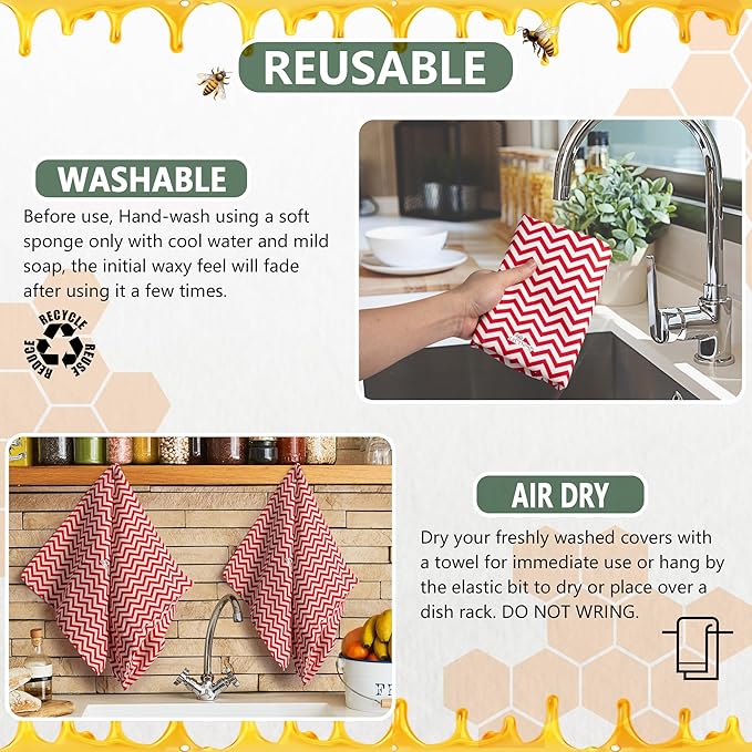 Sourdough Bread Bag – Reusable Beeswax Bread Storage Bags 2.0 (2 Sizes) for Homemade & Artisan Loaves, Cotton-Lined Bread Keeper, Plastic-Free Kitchen Storage – Stripey Red