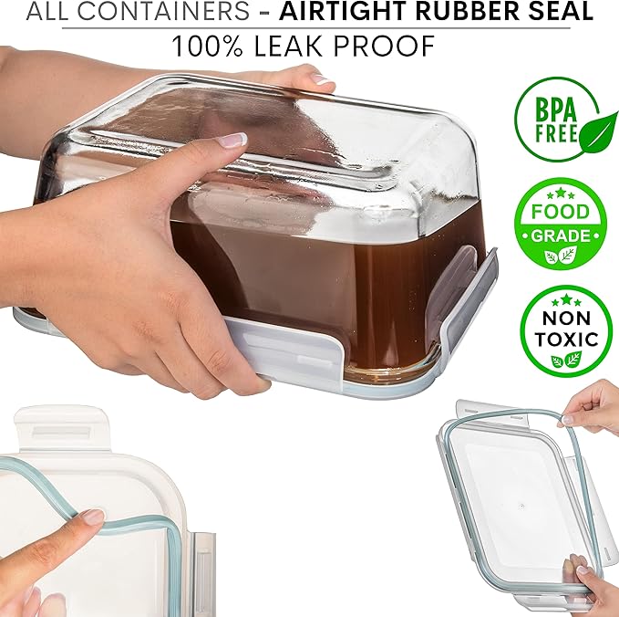 Razab Loaf Pan Set of 2 + 3300 ml / 112 Oz Large Glass Food Storage Containers with Lids, Airtight Large Glass Meal Prep Containers Reusable Leak Proof & BPA Free