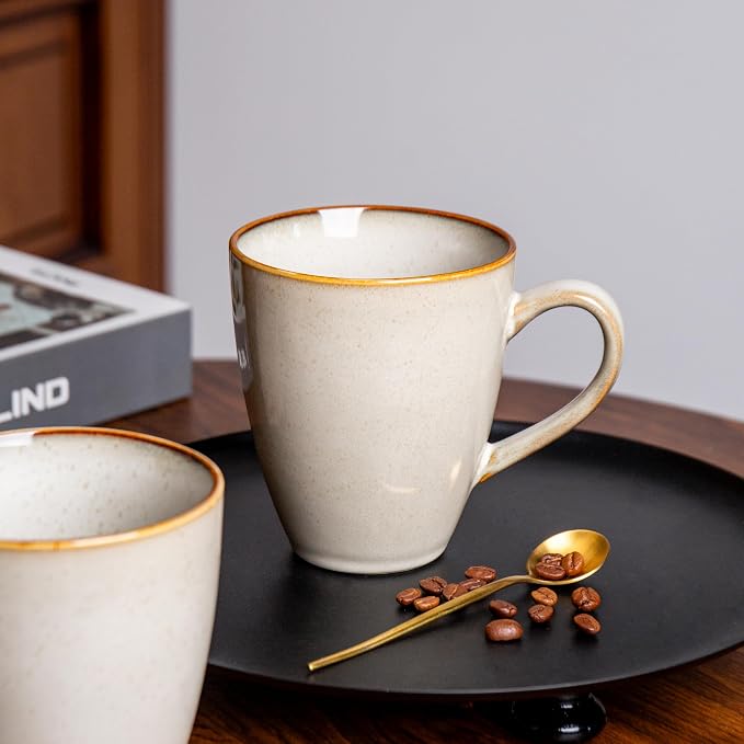 MONITO 17 OZ Coffee Mugs Set of 4, Large Ceramic Blue Coffee Mugs Set with handle for Tea/Latte/Milk/Cocoa, Funny Tea Cups for Office and Home, Engagement Gifts. (Gray-yellow)