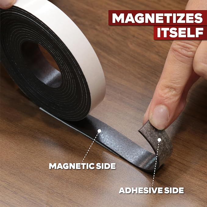 XFasten 1-Inch X 10-Foot, 3-Pack Heavy Duty Magnetic Tape Roll, Sticky Magnetic Strips for DIY Projects, Strips with Adhesive Backing, Strong Magnetic Tape for Whiteboard, Classroom, DIY