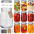 CycleMore 9 Pack 16 oz Mason Jars with Airtight Lids - Embossed Pint Glass Canning Jars for Pickling, Food Storage, Wedding Favors & DIY Crafts - Regular Mouth Design with Labels & Jute String