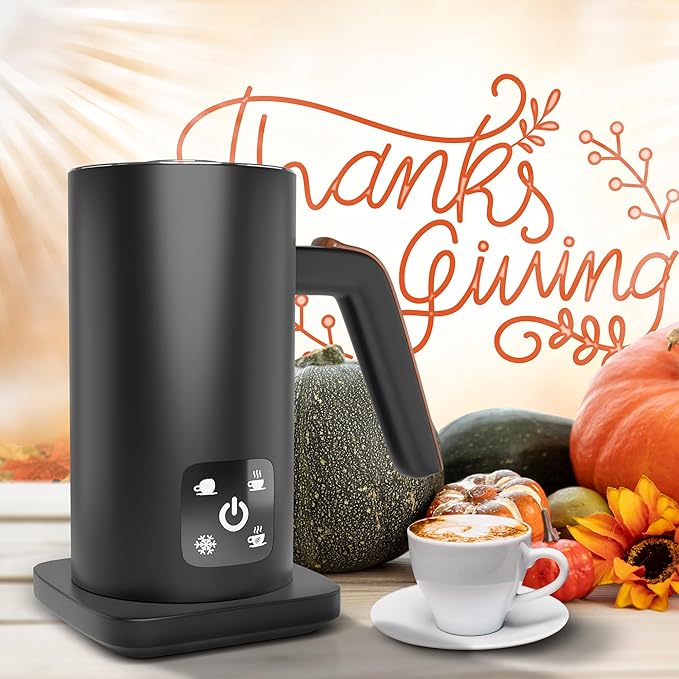 APQ Supply Black Electric Milk Frother and Steamer 11.8oz. Warm and Cold Foam Maker for Coffee. Functional 4-in-1 Automatic Milk Steamer and Frother for Latte, Hot Chocolate, Heating Baby Formula