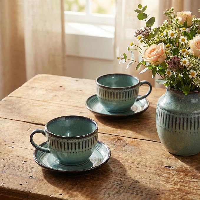 Cappuccino cup with tray, 8.5 oz. Set of 4 Ceramic Coffee Cups and Saucer Set for Latte, latte art cup, suitable for latte/cappuccino/milk/tea