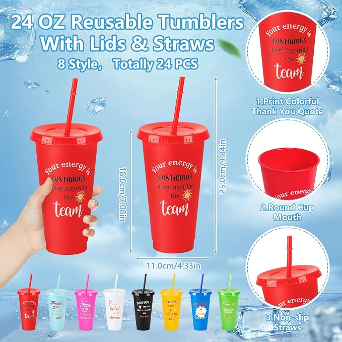 144pcs/24 Set Employee Appriciation Gifts with Reusable Tumbler Inspirational Notepads Pen Mobile Phone Stand,Team Thank You Bulk Christmas Gift for Coworker Staff Nurse Volunteer (Employee Colorful)