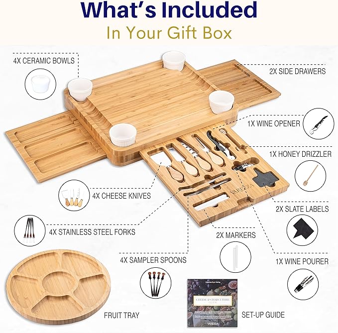 Charcuterie Boards Set – Large Bamboo Cheese Board & Platter with Charcuterie Accessories, Housewarming Gifts for New Home, Christmas, Bridal Shower, New House Gift