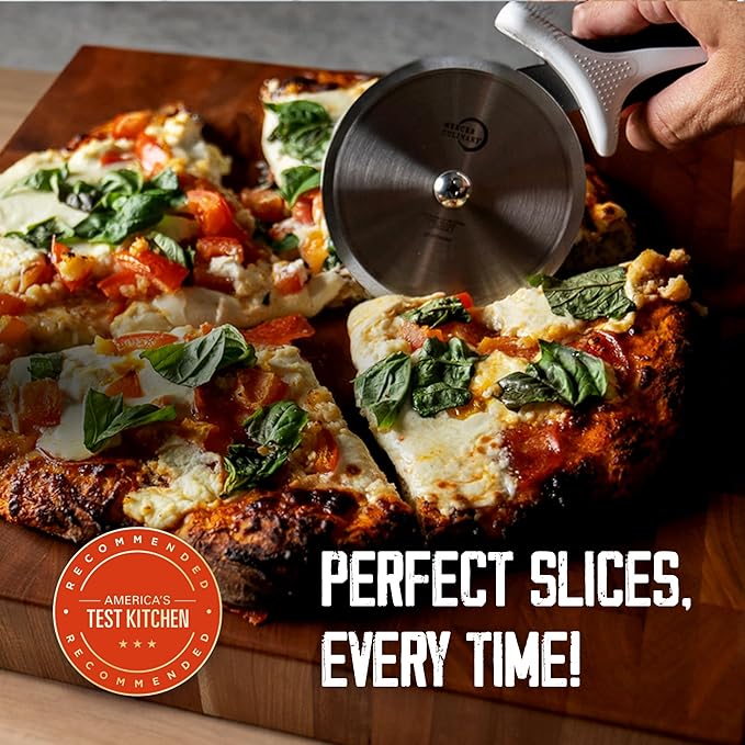Mercer Culinary Millennia Pizza Cutter with Brown Handle, 4 Inch Wheel, Stainless Steel