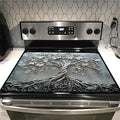 Glass stove top cover 28"x 20", Stove Top Covers for Electric Stove, Flat Range Mat for Glass Cooktop, Kitchen Heat-Resistant Protector Non-Slip Drying Mat (Silver Tree of Life)