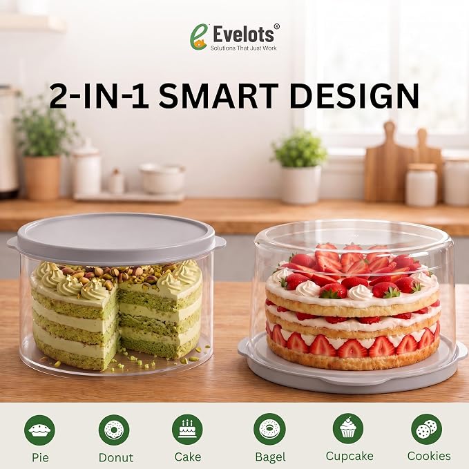 Evelots 12-Inch Airtight Cake Container with Lid - Portable Carrier for Pies, Cakes, Cupcakes & More - BPA-Free Clear Plastic - Secure & Easy Transport