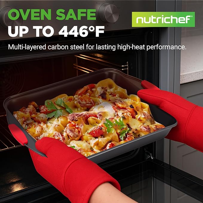 NutriChef Baking Pans Set - 6 Piece Bakeware with Nonstick Carbon Steel for Easy Release and Cleanup, Durable and Versatile Design, Includes Cookie Sheet, Loaf Pan, Muffin Tin & More