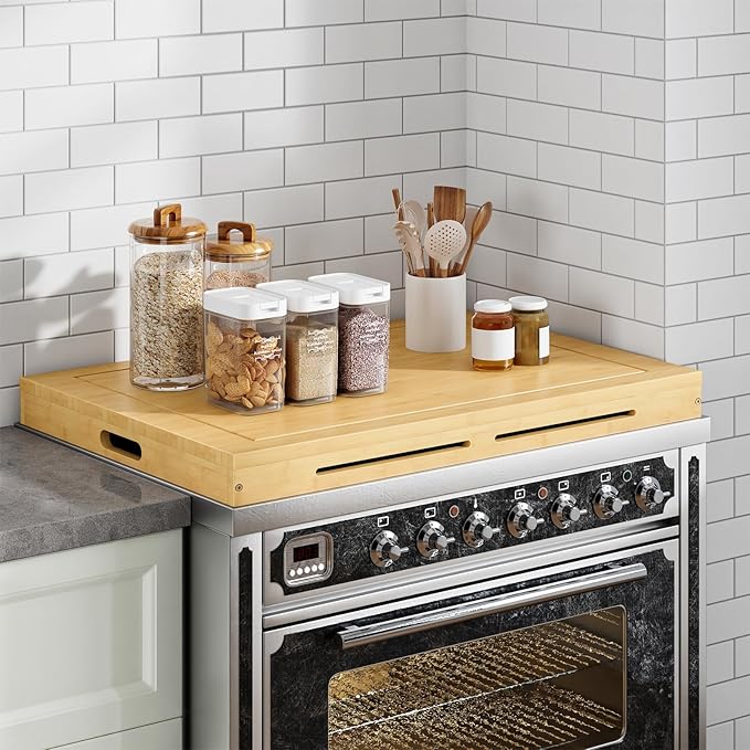HOOBRO Bamboo Stove Top Cover, Noodle Board Stove Cover, Stove Top Cover Board for 30”x22” Electric Stove, Gas Burners, Stove Cover Cutting Board for Kitchen, Sink, Oven, Natural YL77TL01