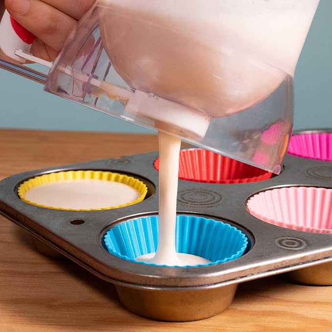 Pancake Batter Dispenser - Kid Friendly & Mess Free Cupcake Batter Dispenser with Squeeze Handle for Precise Portion Control, Also Perfect for Waffles, Crepes, Cakes (4 Cup Capacity)