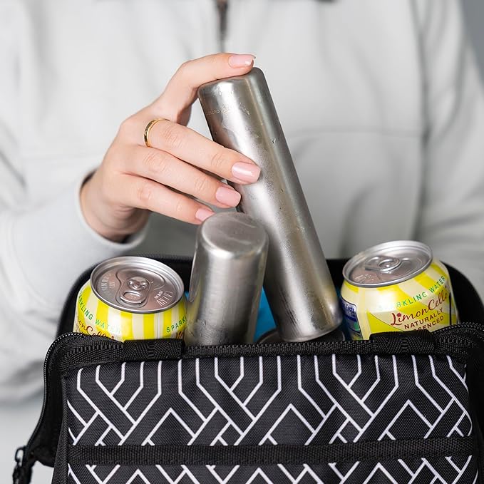Outset Stainless Steel Cylinder Ice Packs, Set of 2 Reusable Travel and Lunch Box Coolers, 6.3" x 1.6”