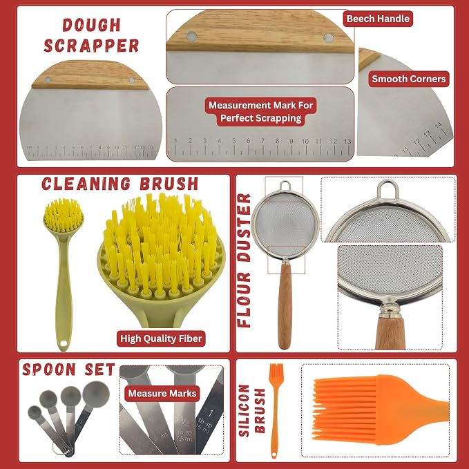 Sourdough Starter Kit for Beginners, Complete Bread Making Kit with Banneton Proofing Baskets, Glass Starter Jar, Scoring Lame & Tools, Easy Homemade Artisan Bread Baking Set