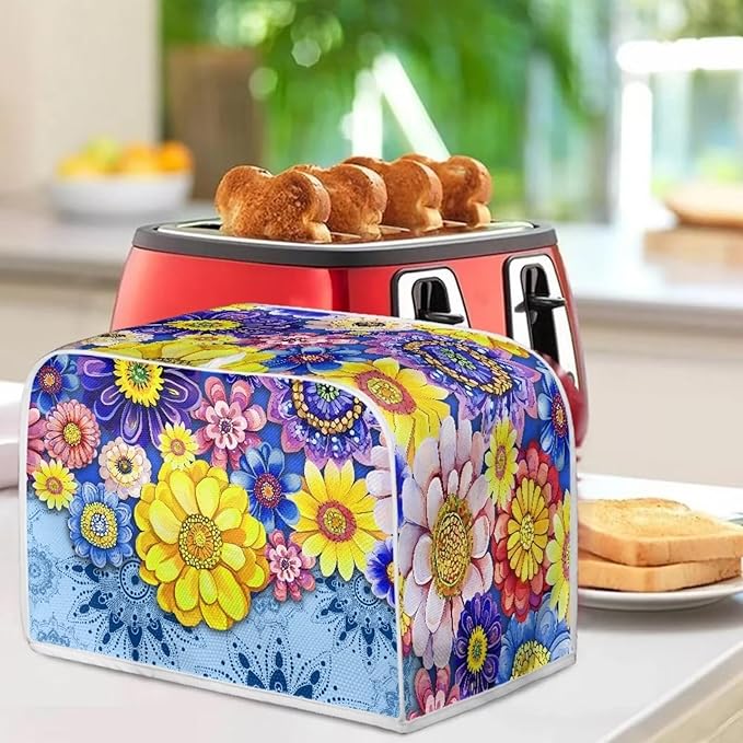 Boho Mandala Floral Toaster Cover 4 Slice Washable Blender Cover Kitchen Small Appliance Dust Cover for Coffee Maker Bread Maker Microwave Oven