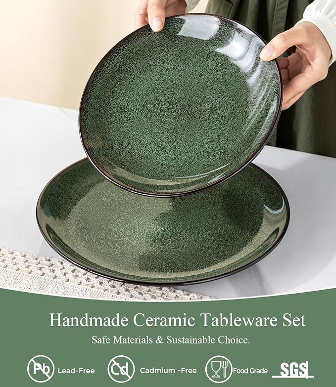 LERATIO Ceramic Dinnerware Sets for 4,16-Piece Reactive Glaze Plates and Bowls Set with Mugs,Highly Chip and Crack Resistant | Dishwasher,Microwave & Oven Safe Dishes set-Green