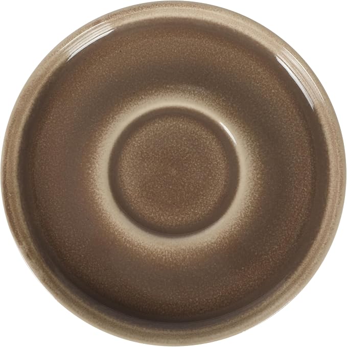 Gibson Elite Sunrise Hills 9-Piece Stackable Stoneware Cup and Saucer Set with Metal Rack, 6 oz, Service for 4, Dishwasher and Microwave Safe, Taupe