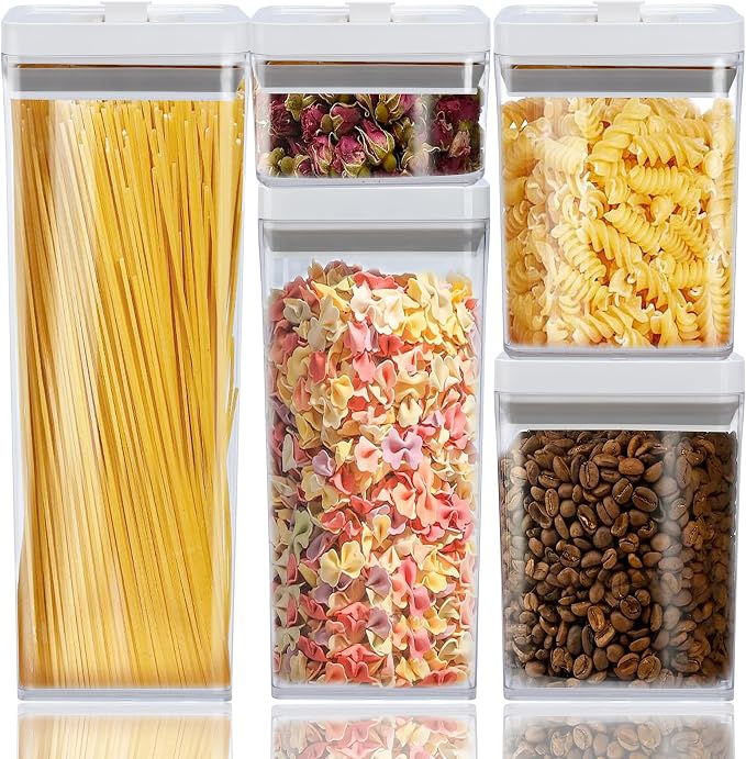 Airtight Food Storage Container Set 5Pcs, Pop Lid & BPA-Free Stackable Kitchen Containers for Pantry Organization, Cereal, Flour, Rice & Snack Storage (0.74qt, 1.96qt*2, 3.06qt, 4.07qt)